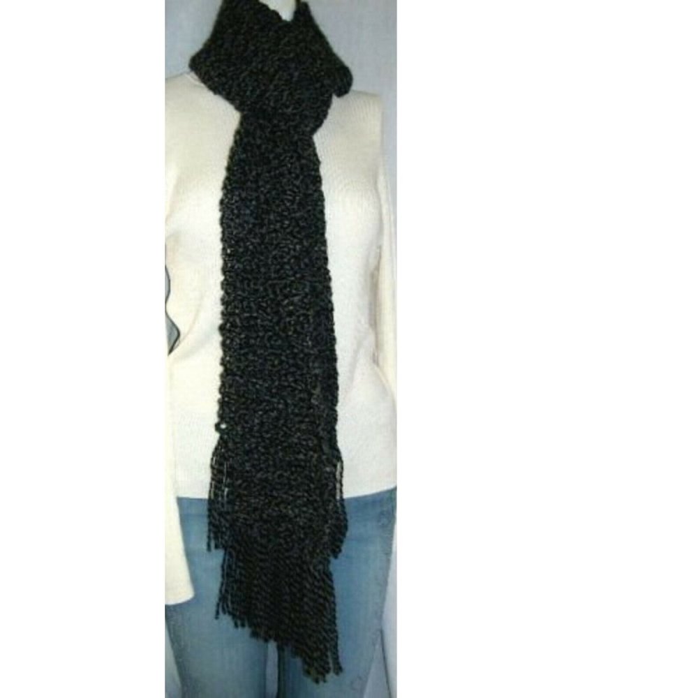 Black Scarf 88x5 Extra Long Goth Chunky Handmade Crochet Knit Winter Warm OOAK